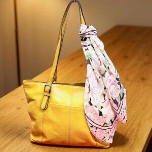 Tignanello Grain Leather Medium Yellow  Shoulder Bag + FREE Silk Floral Scarf(39